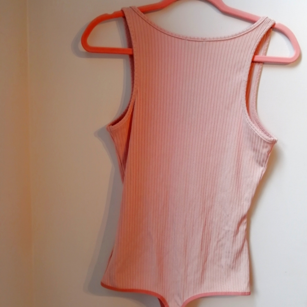 Bebe NWT Pink Shiny Rib Bodysuit - Picture 2 of 7
